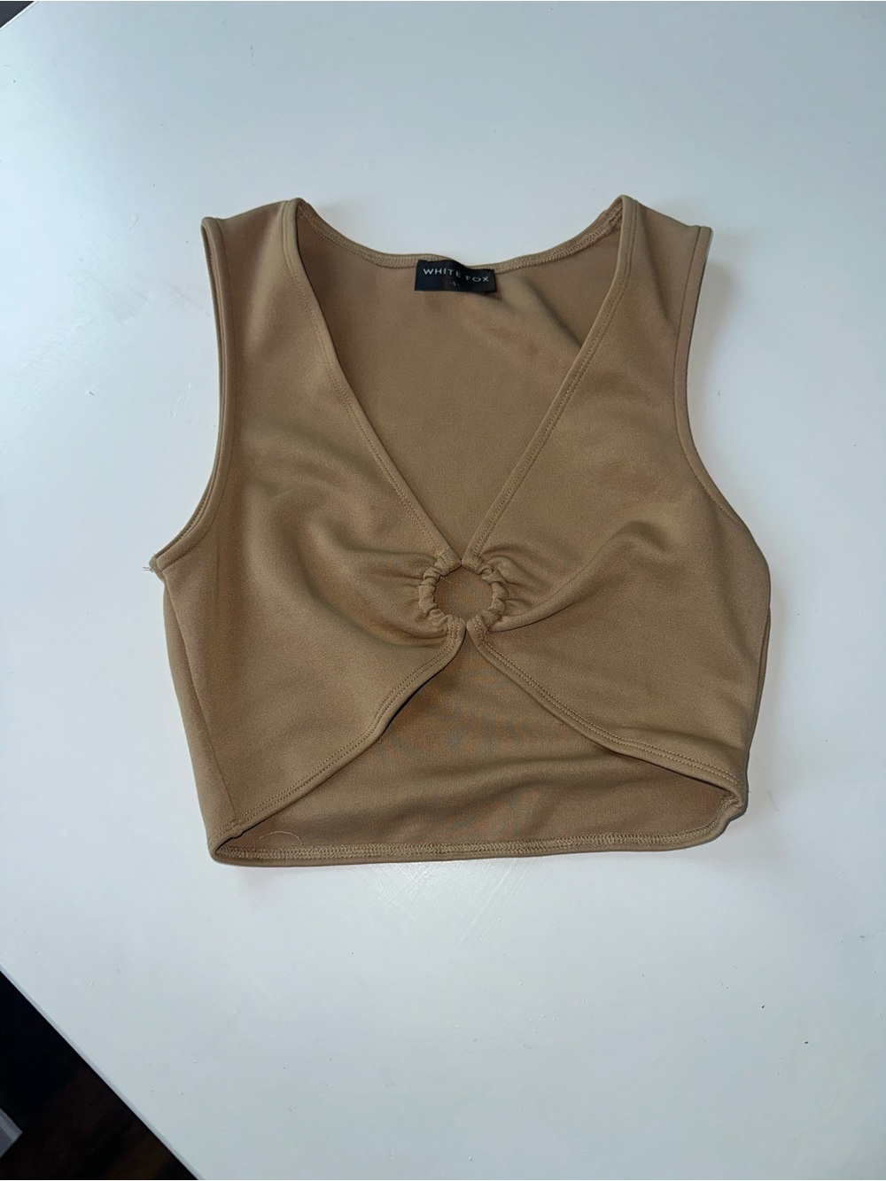 White Fox Boutique Taupe Ring-Front Sleeveless Crop Top